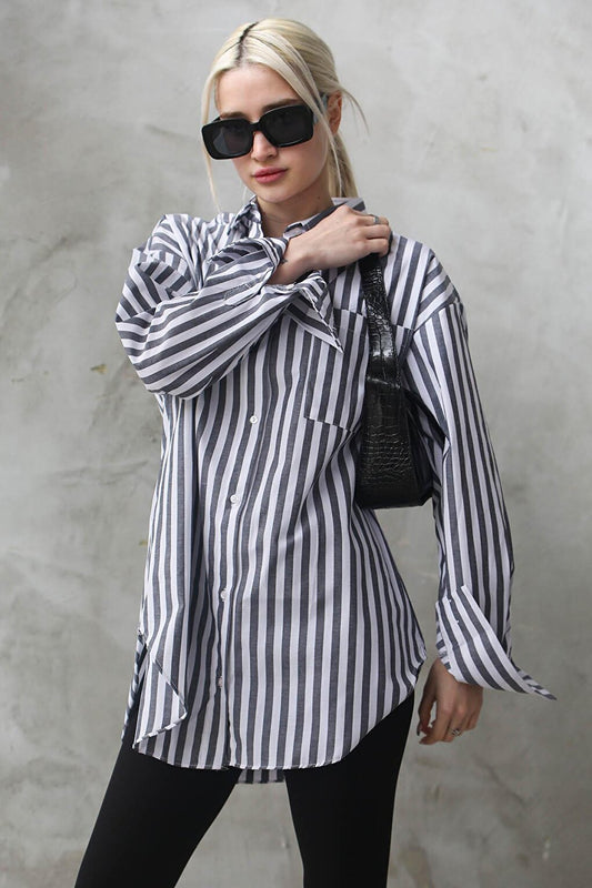 Anthracite Striped Oversize Women's Shirt MG1688