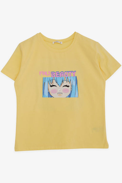 Girl's T-Shirt Anime Printed Yellow (Age 9-14)