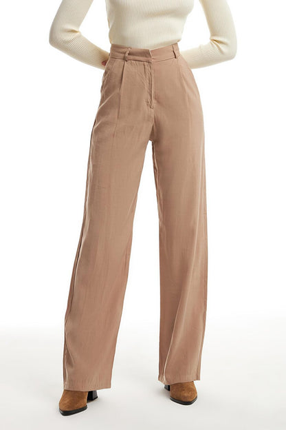 Wide Leg Fabric Trousers Beige