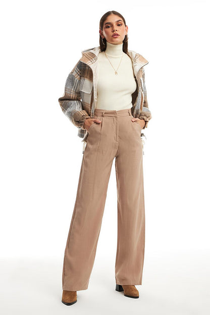 Wide Leg Fabric Trousers Beige