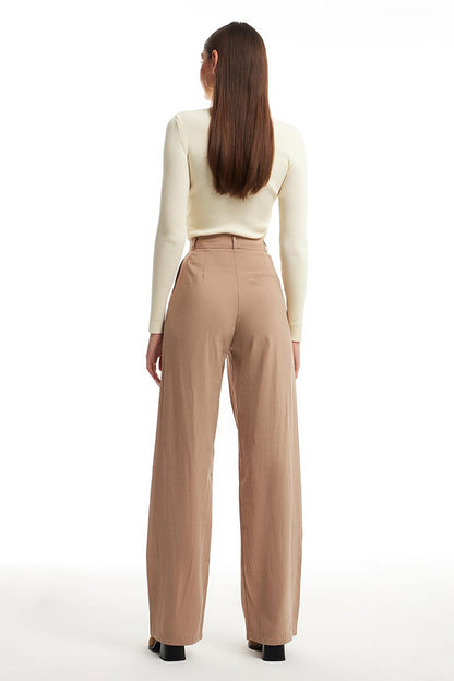 Wide Leg Fabric Trousers Beige