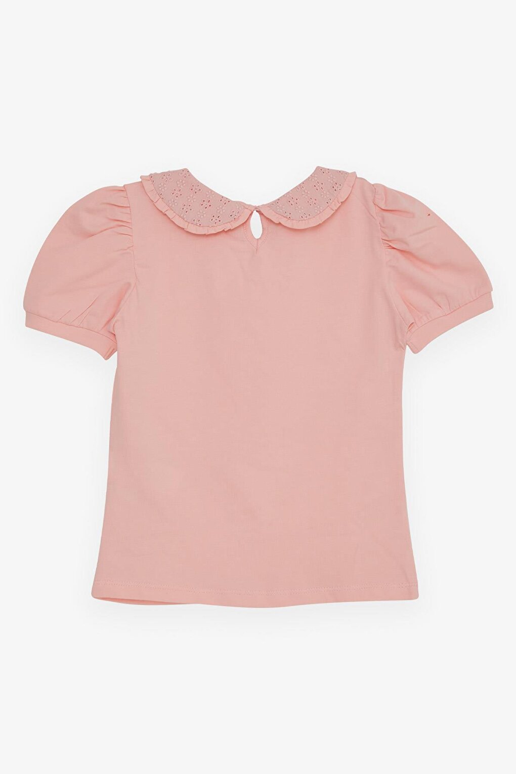 Girl's T-Shirt Wide Collar Salmon with Embroidered Crest (Age 5-10)