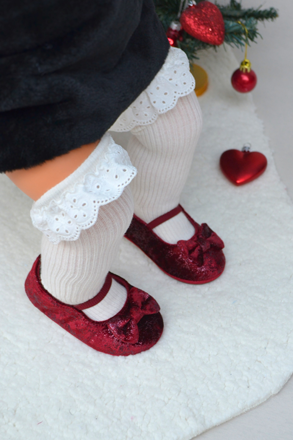 Burgundy Shiny Velvet Baby Girl Elastic First Step Ballerinas-F-541