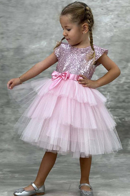 Girl's Sequined Embroidered Katkat Powder Evening Dress 4-7 Years