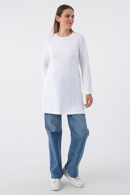 White Basic Cotton Single Jersey Sweat Tunic