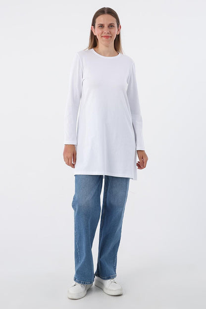 White Basic Cotton Single Jersey Sweat Tunic