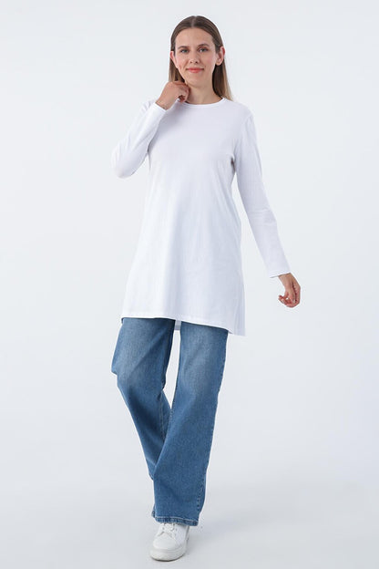 White Basic Cotton Single Jersey Sweat Tunic