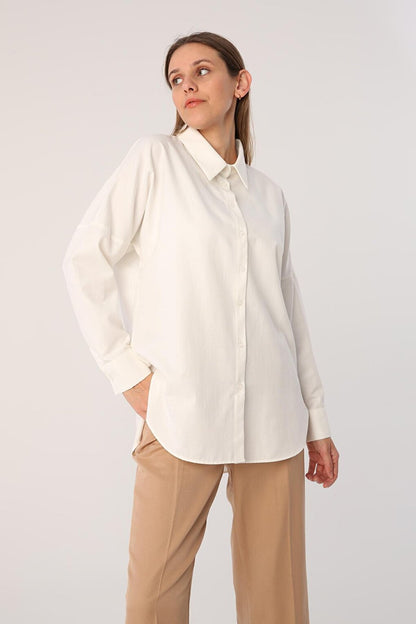 Ecru Oversize Basic Shirt