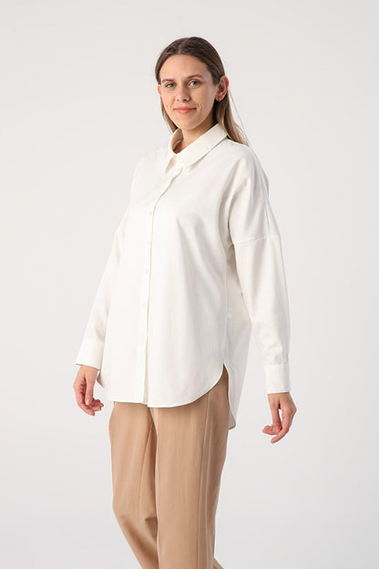 Ecru Oversize Basic Shirt