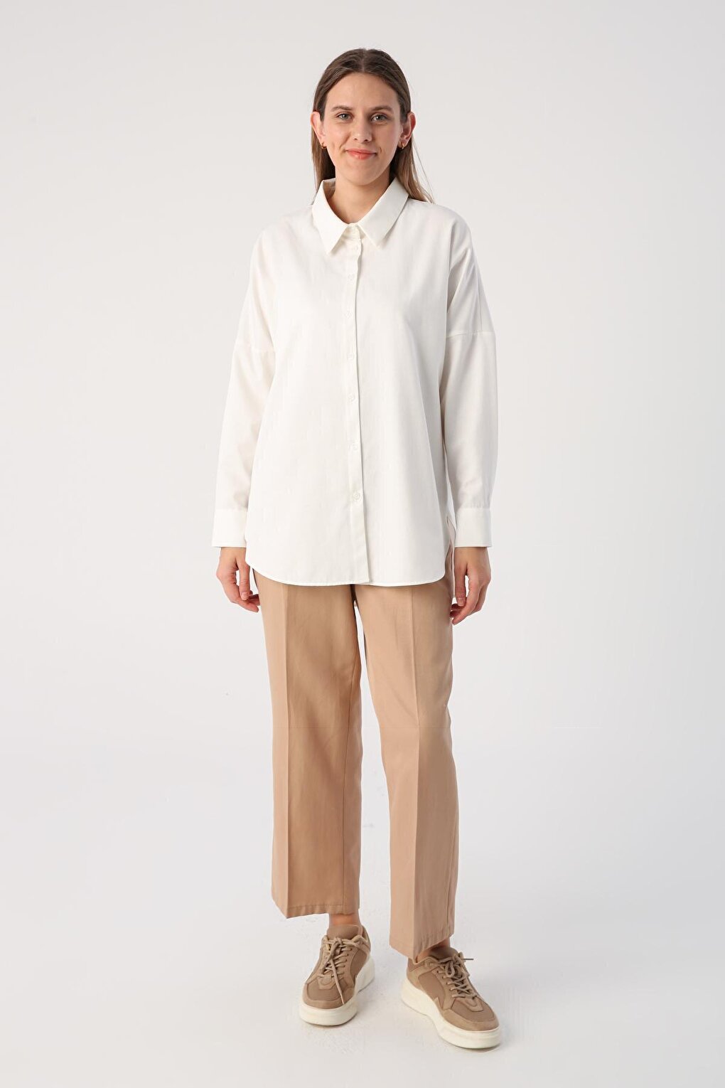 Ecru Oversize Basic Shirt