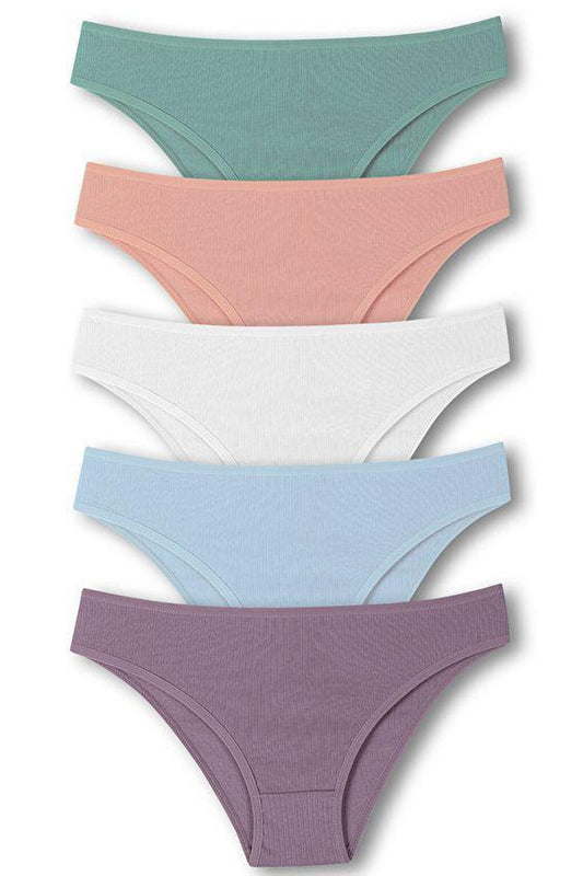 Cotton Ribbed Textured Briefs Women's Panties 5-pack