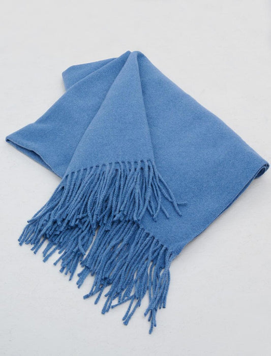 Stylish Winter Shawl with Blue Fringes