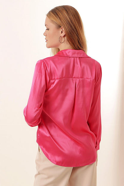 3964 Lightly Flowing Satin Shirt - Fuchsia