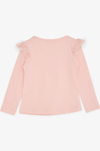 Girl's Long Sleeve T-Shirt Salmon with Guipure Shoulders (Age 3-7)