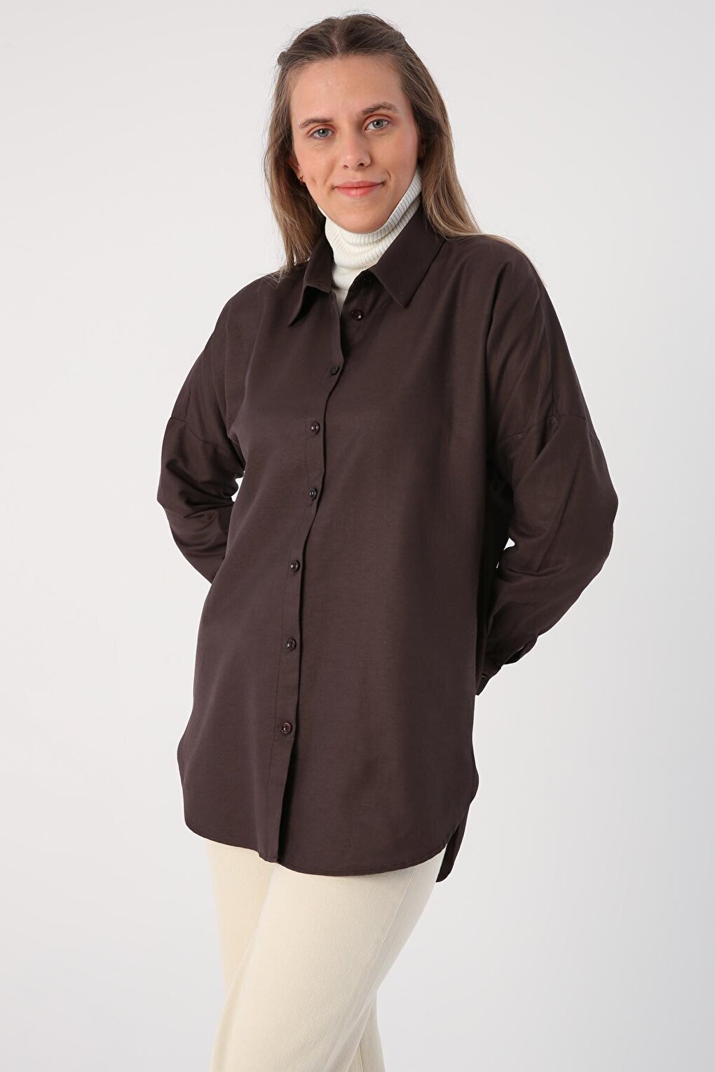 Bitter Brown Oversize Basic Shirt