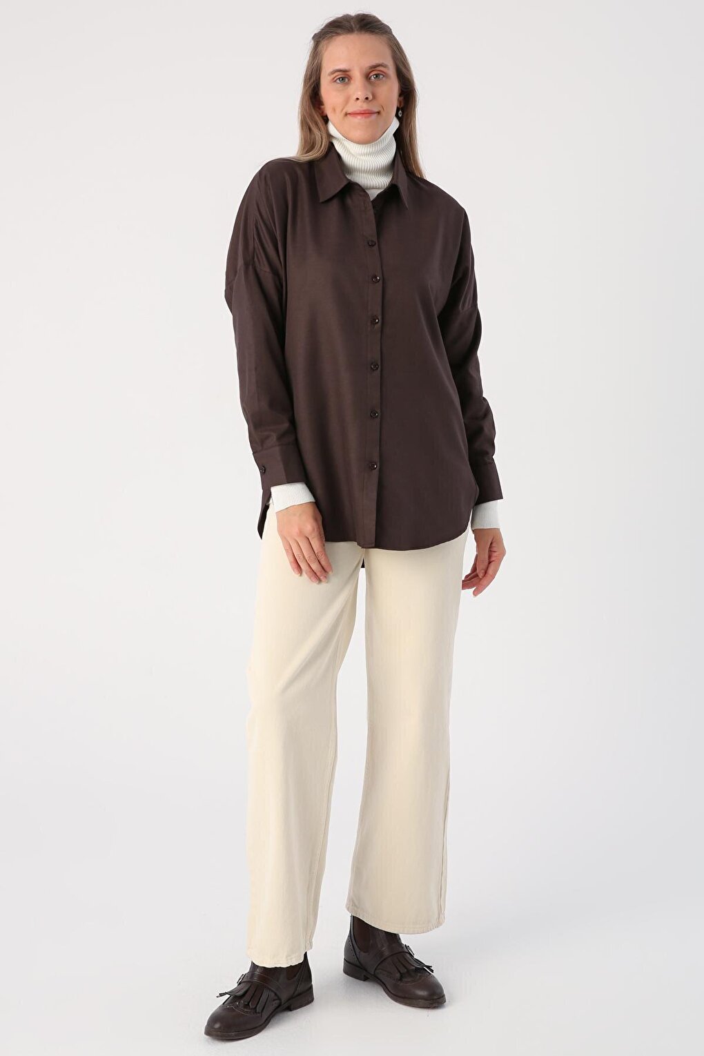 Bitter Brown Oversize Basic Shirt