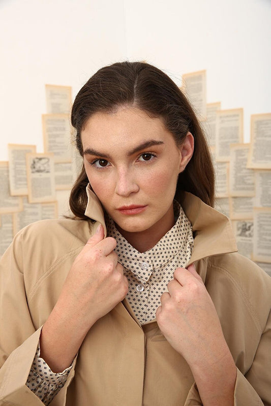 Beige Trench Coat with Sleeve Tie Detail