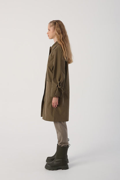 Light Khaki Trench Coat with Sleeve Tie Detail