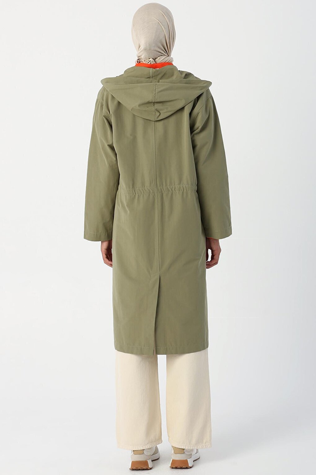 Light Green Hooded Snap-Up Trench Coat