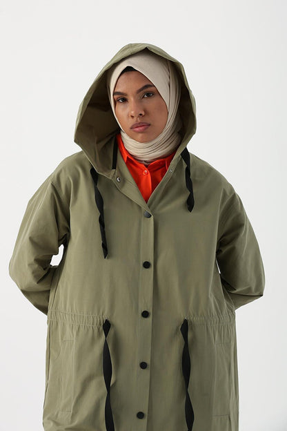 Light Green Hooded Snap-Up Trench Coat