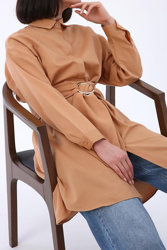 Comfortable Fit Shirt Tunic with Biscuit Belt