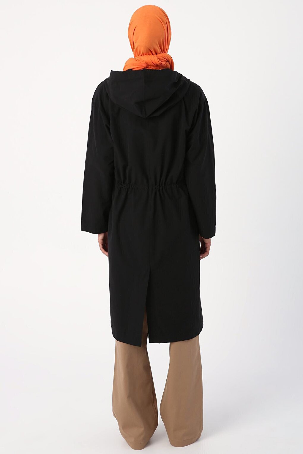 Black Hooded Snap-Up Trench Coat