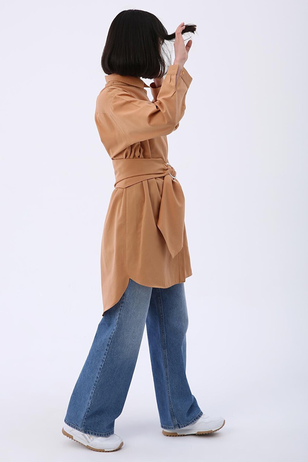 Comfortable Fit Shirt Tunic with Biscuit Belt