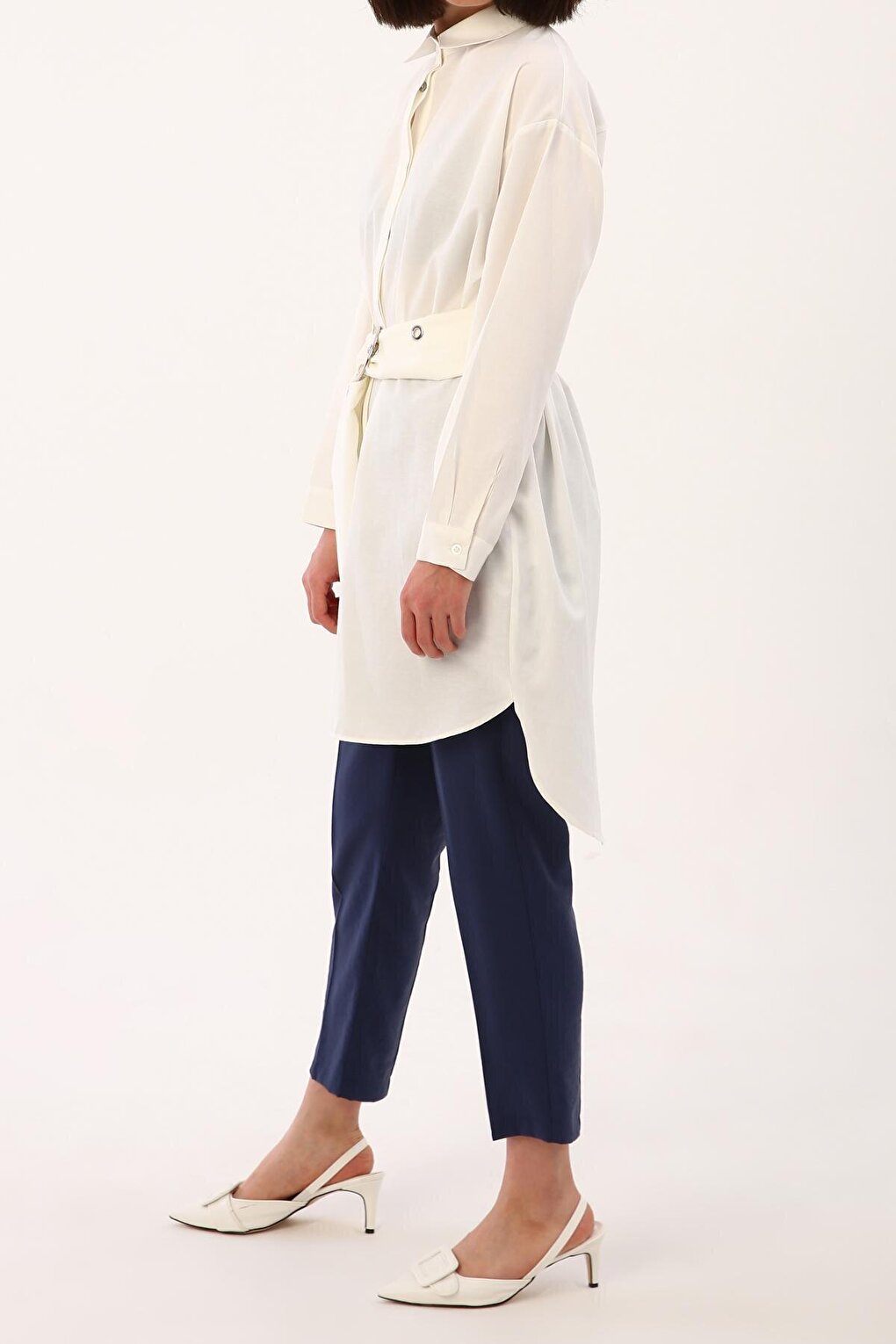 Ecru Belted Comfortable Fit Shirt Tunic