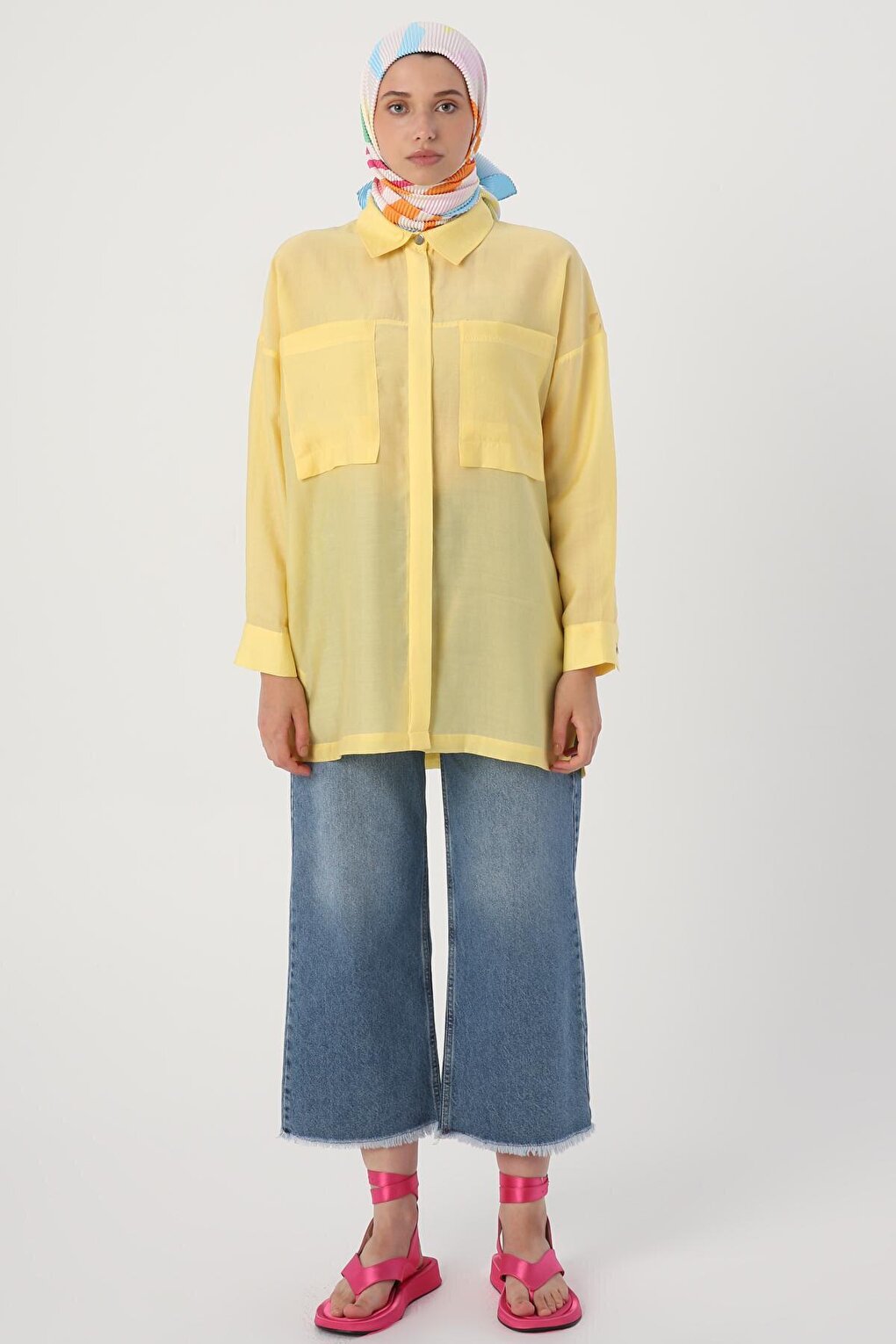 Light Yellow Comfortable Fit Blended Shirt Tunic