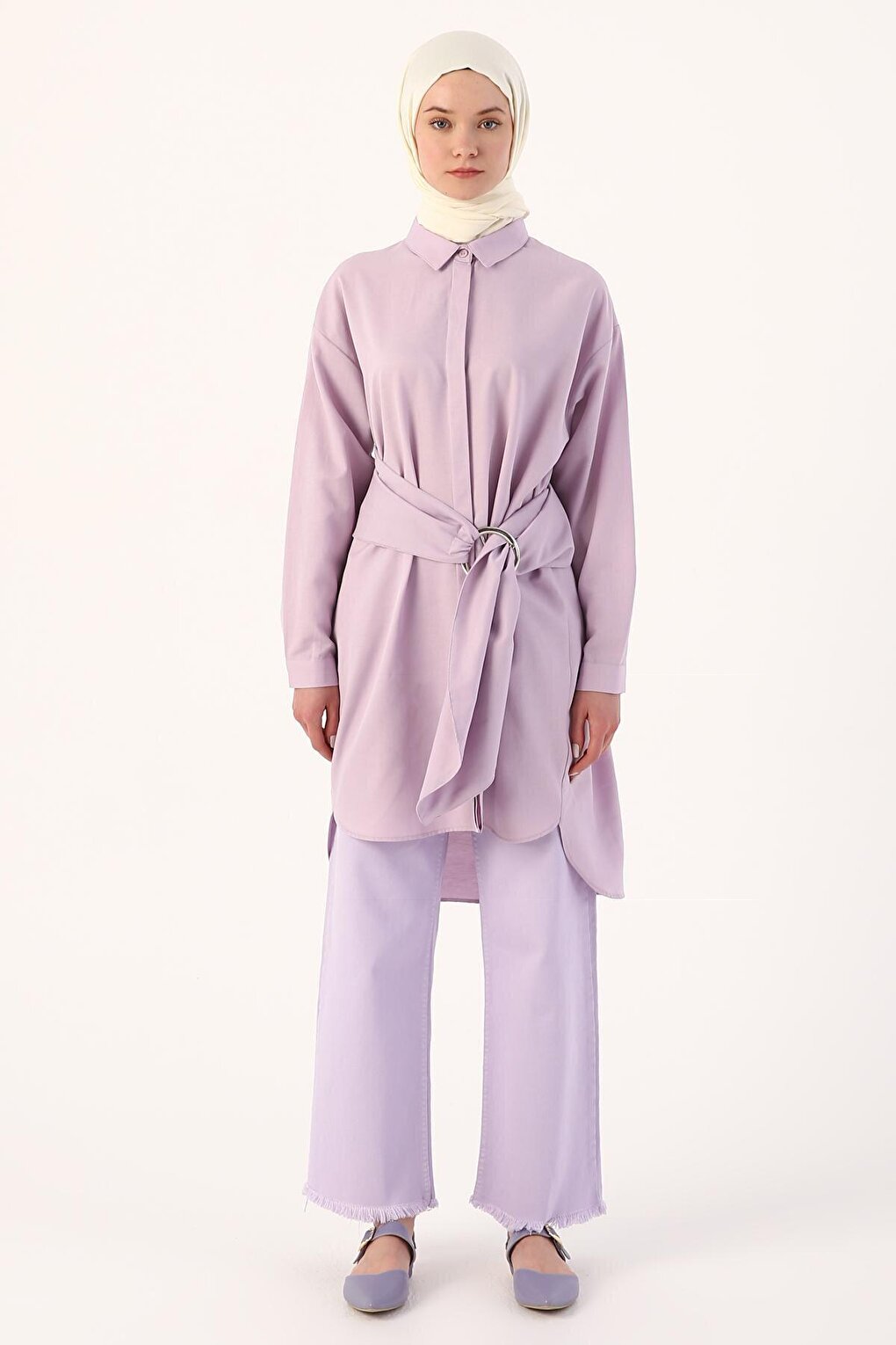 Lilac Belted Comfortable Fit Shirt Tunic