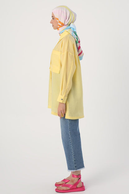 Light Yellow Comfortable Fit Blended Shirt Tunic