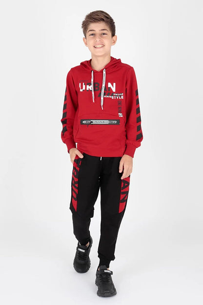 Kids Men's Urban Print. Tracksuit Hooded Elastic Tight Leg