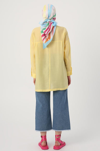 Light Yellow Comfortable Fit Blended Shirt Tunic