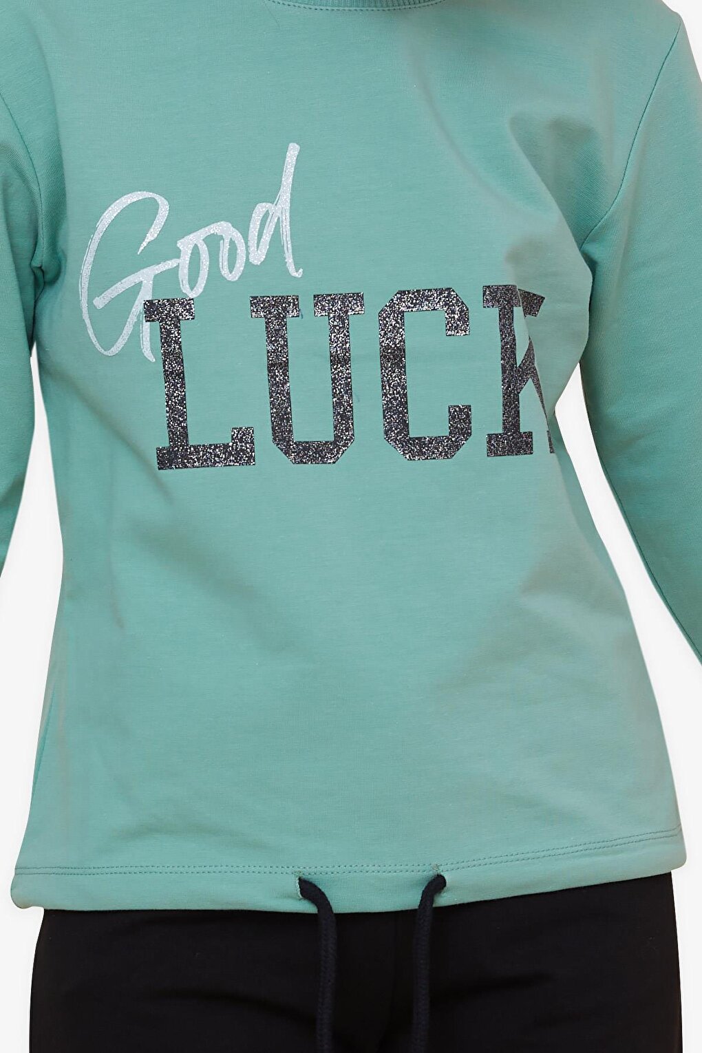 Girl's Tracksuit Set Glitter Text Printed Mint Green (Age 8-10)