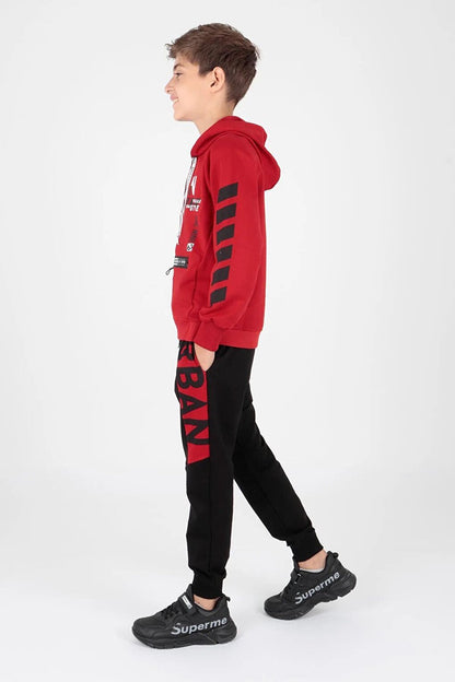 Kids Men's Urban Print. Tracksuit Hooded Elastic Tight Leg