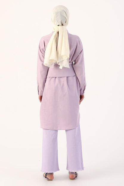 Lilac Belted Comfortable Fit Shirt Tunic