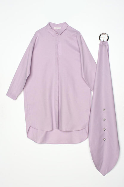 Lilac Belted Comfortable Fit Shirt Tunic