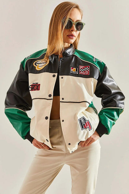 Women's Leather Embroidered Piece Biker Jacket