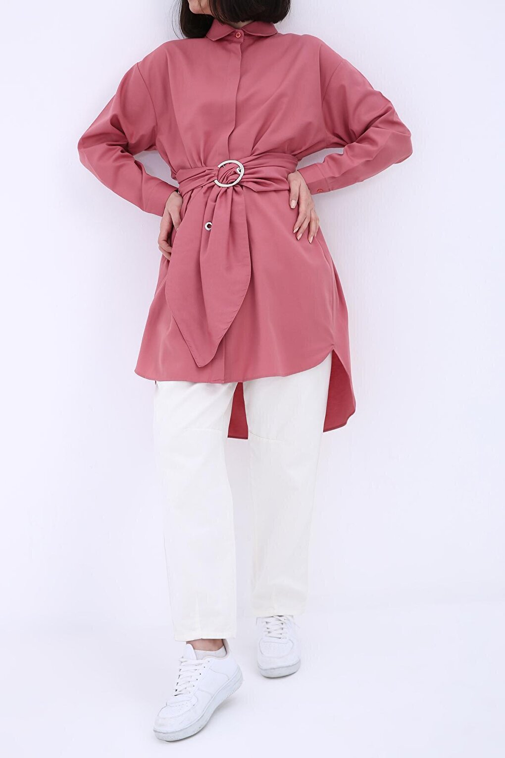 Rose Belted Comfortable Fit Shirt Tunic