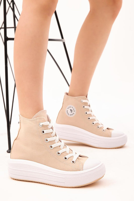 Women's Beige Comfortable Mold Thick Sole Long Sneakers