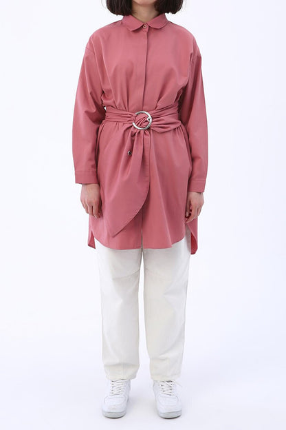 Rose Belted Comfortable Fit Shirt Tunic