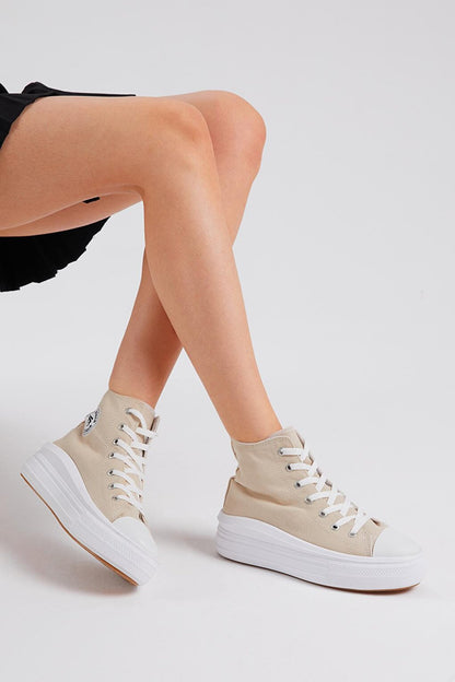 Women's Beige Comfortable Mold Thick Sole Long Sneakers