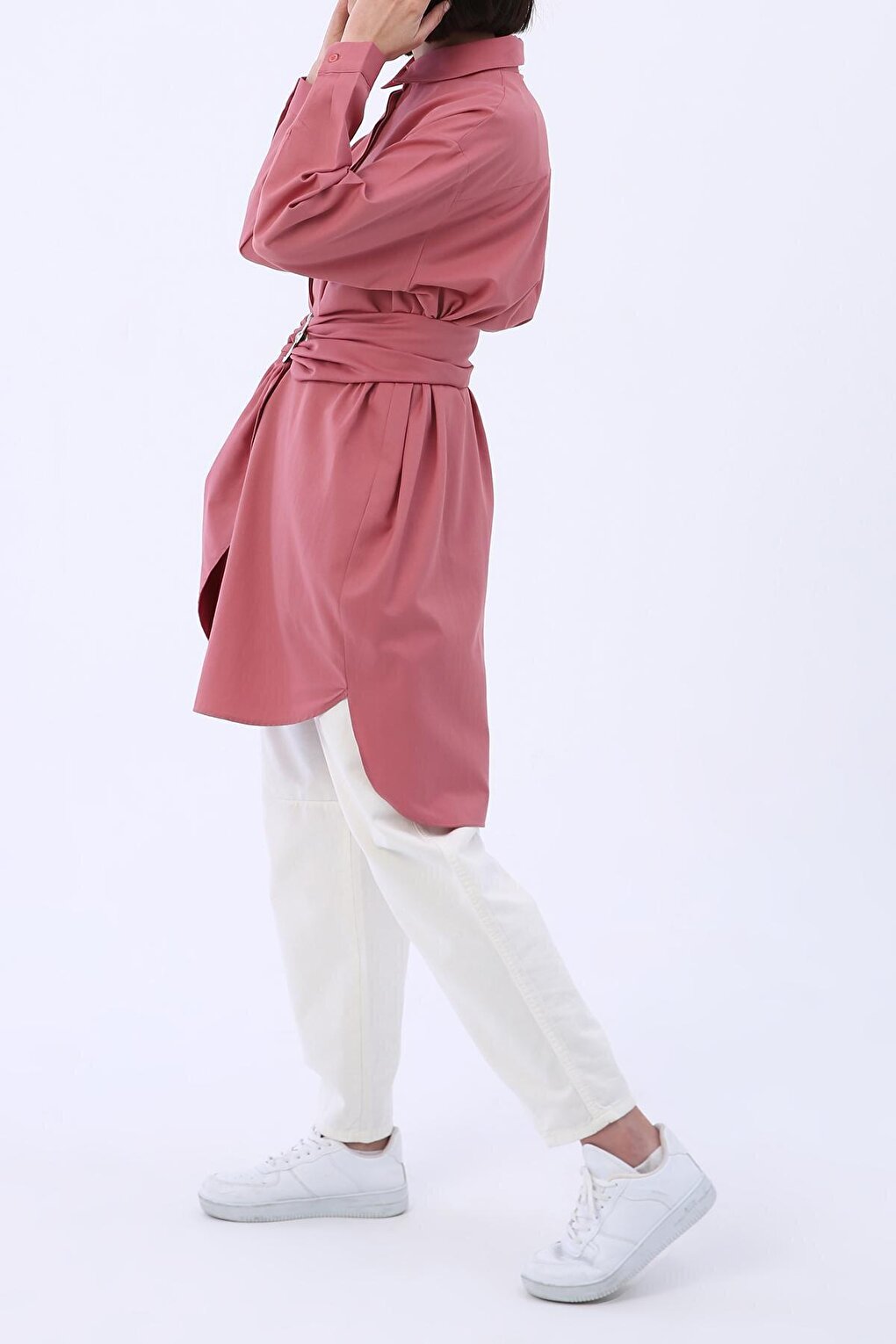 Rose Belted Comfortable Fit Shirt Tunic