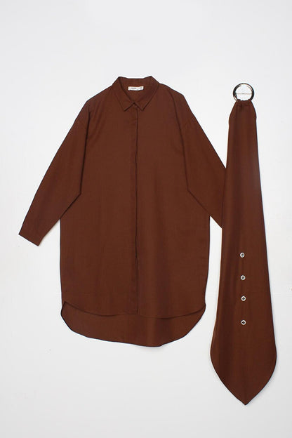 Comfortable Fit Shirt Tunic with Brown Belt