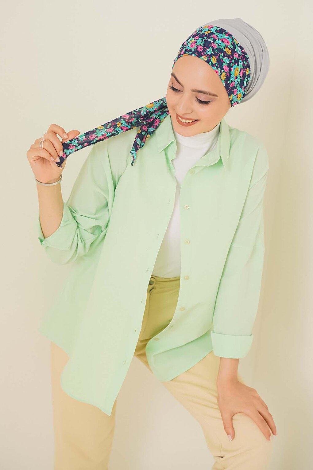 103901 Oversize Basic Hijab Shirt - Green