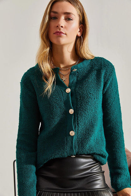 Women's Buttoned Plush Knitwear Jacket