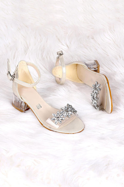 790 Vakko Stone Girl's 3 Cm Transparent Heeled Sandals Shoes