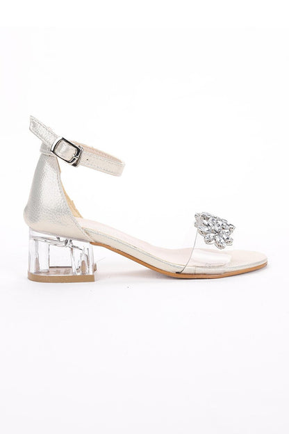 790 Vakko Stone Girl's 3 Cm Transparent Heeled Sandals Shoes