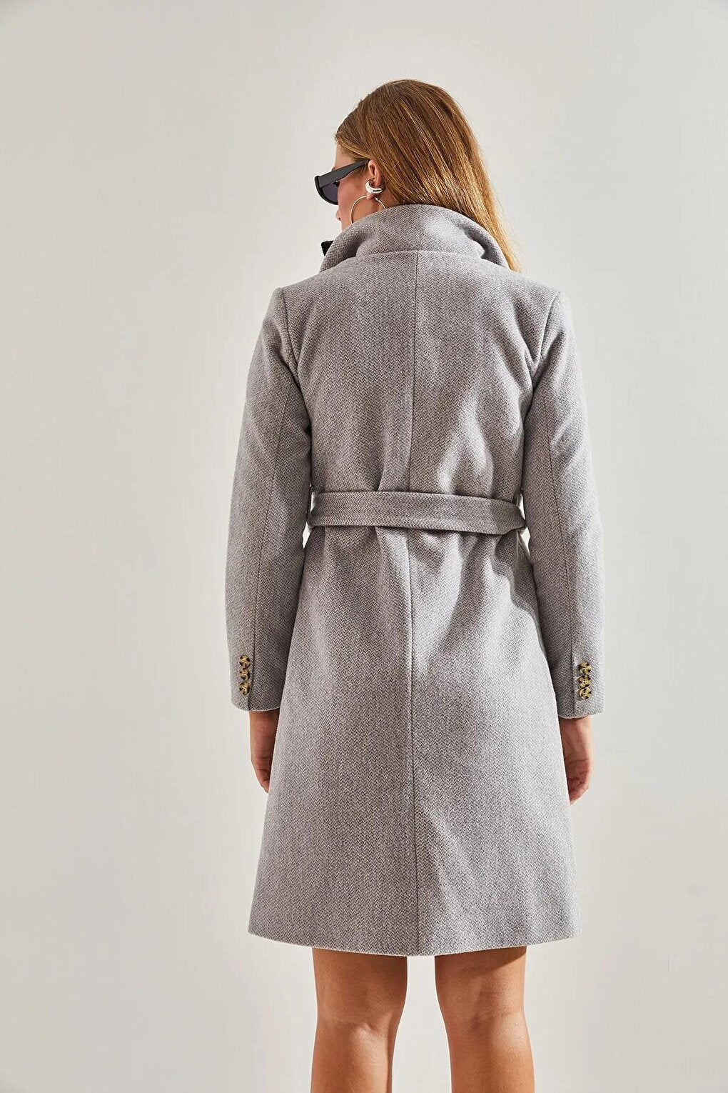 Women's Single Button Belted Lined Cashmere Coat