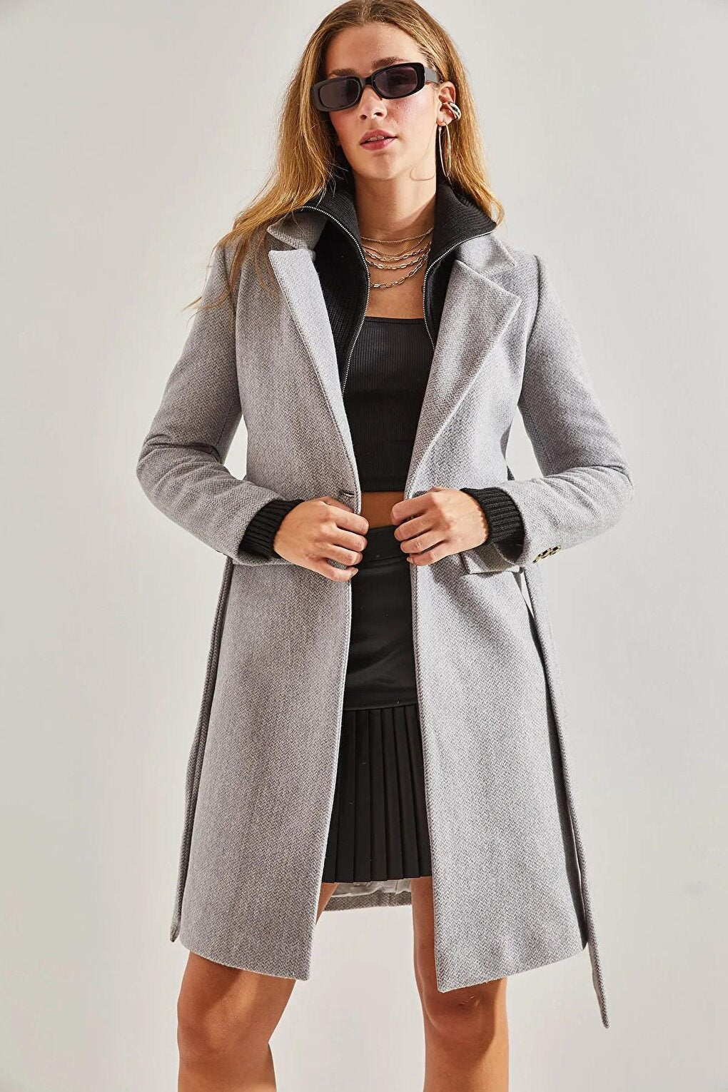 Women's Single Button Belted Lined Cashmere Coat